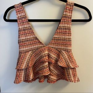 Colorful Striped Ruffle Crop Top